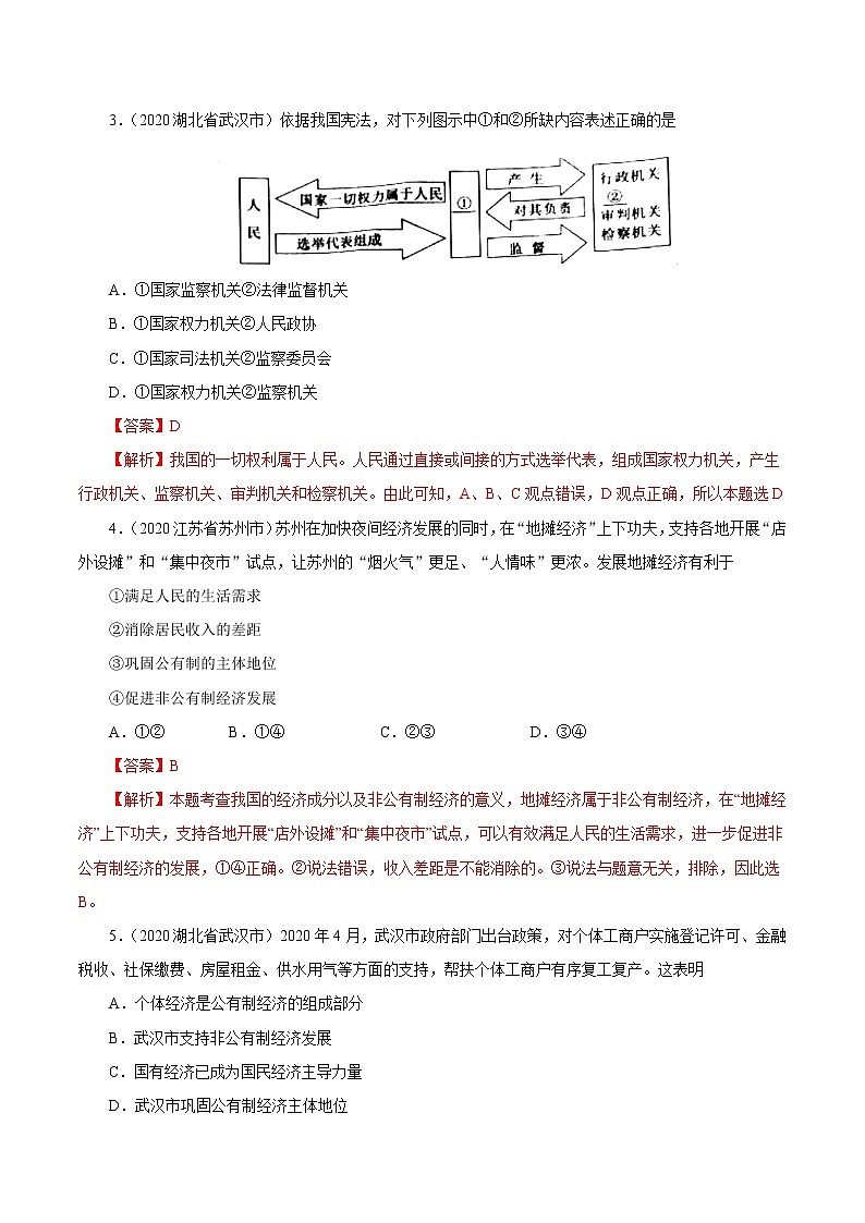 初中政治中考复习 专题15  人民当家作主（第01期）-2020中考道德与法治真题分项汇编（全国通用）（解析版）02