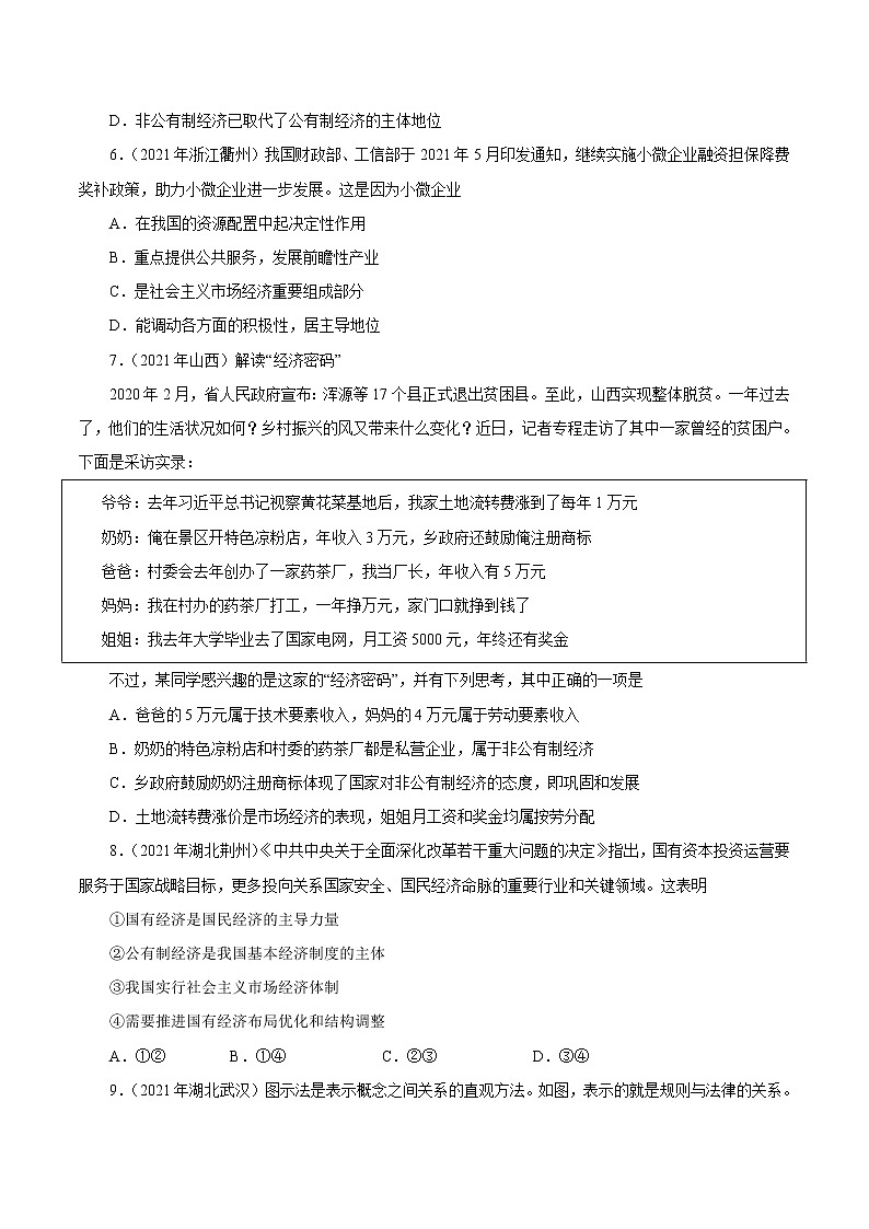 初中政治中考复习 专题15  人民当家作主（第01期）-2021中考道德与法治真题分项汇编（全国通用）（原卷版）第2页