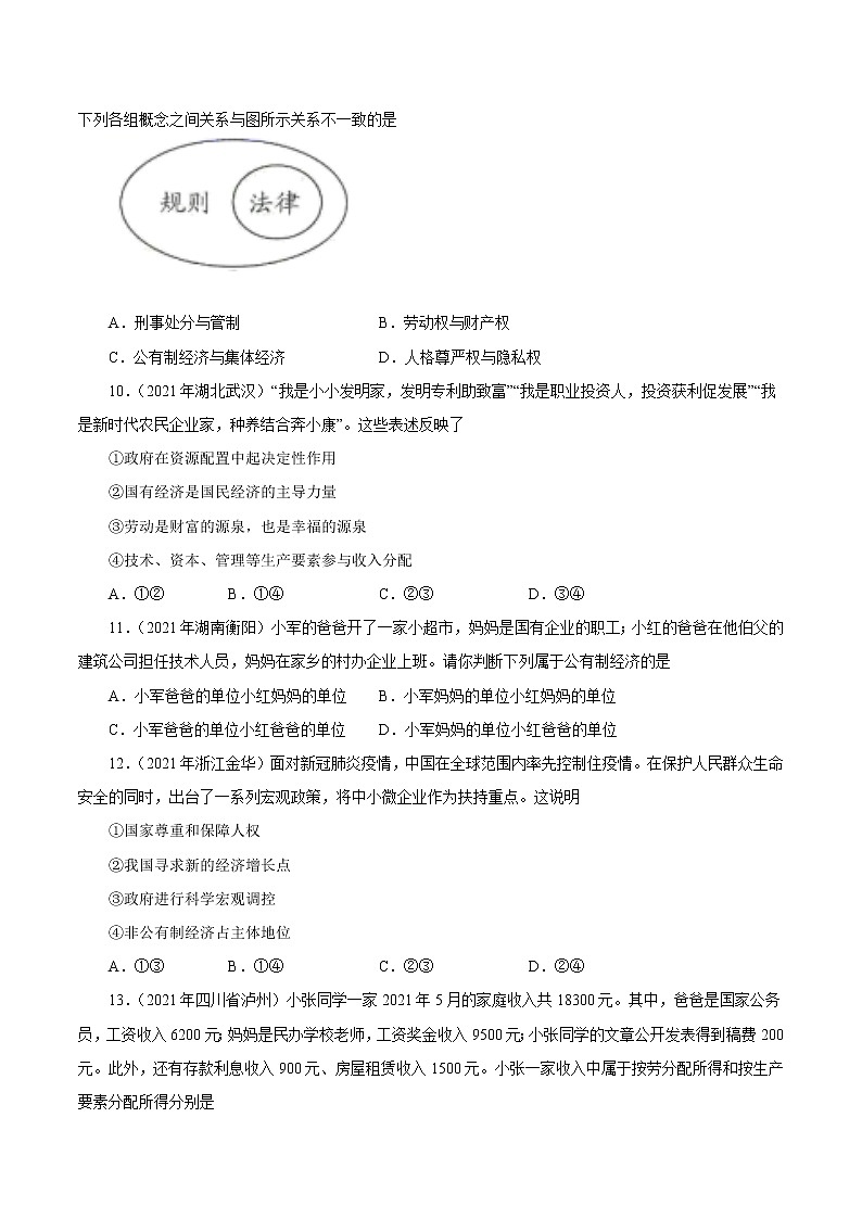 初中政治中考复习 专题15  人民当家作主（第01期）-2021中考道德与法治真题分项汇编（全国通用）（原卷版）第3页