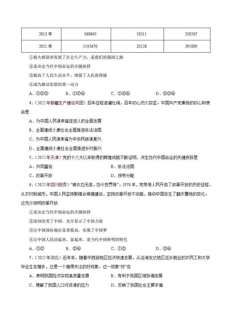 初中政治中考复习 专题17  富强与创新（第01期）-2022年中考道德与法治真题分项汇编（全国通用）（原卷版）02
