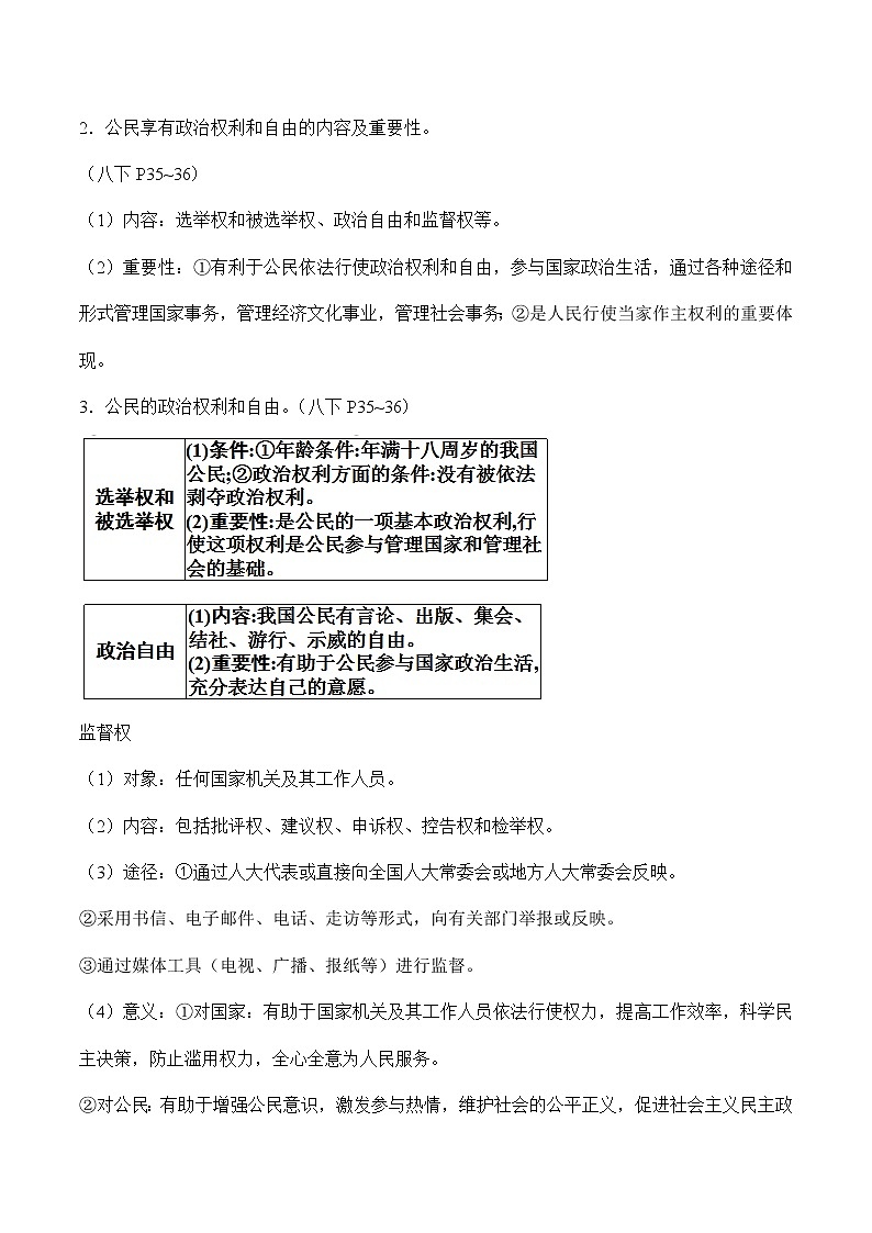 初中政治中考复习 专题四 行使权利履行义务（教师版）第2页