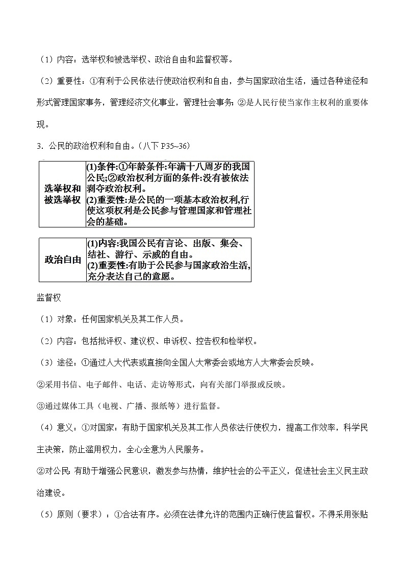 初中政治中考复习 专题四 行使权利履行义务（学生版）第2页