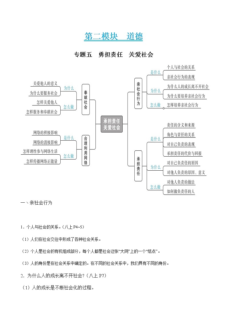 初中政治中考复习 专题五 勇担责任　关爱社会（教师版）第1页