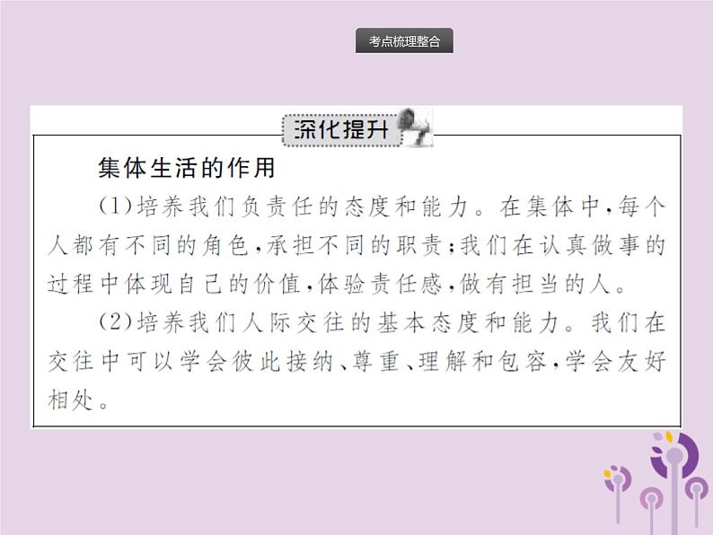 初中政治中考复习 中考道德与法治总复习优化设计第一板块基础知识过关第4课时在集体中成长走进法治天地课件第4页