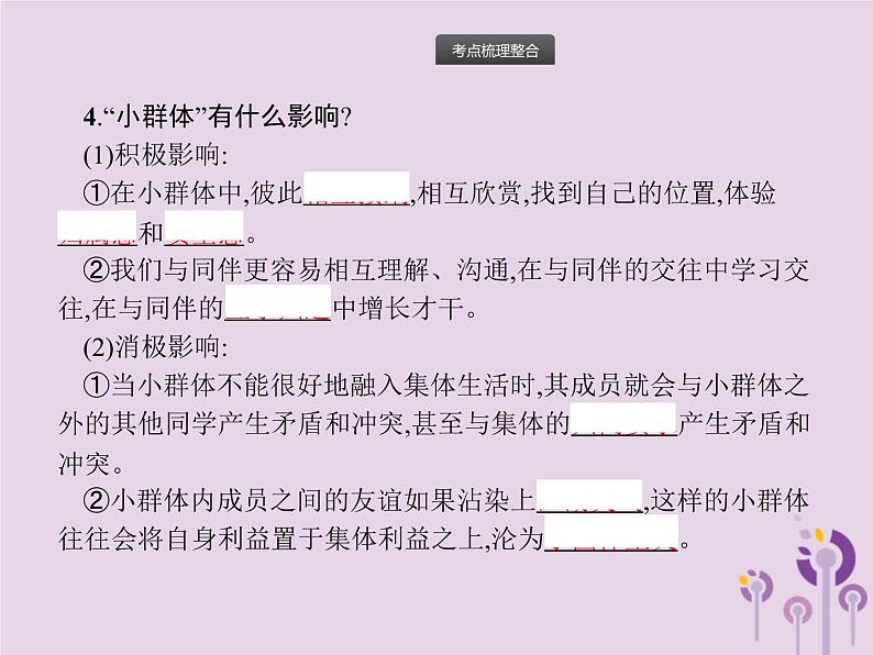 初中政治中考复习 中考道德与法治总复习优化设计第一板块基础知识过关第4课时在集体中成长走进法治天地课件第7页