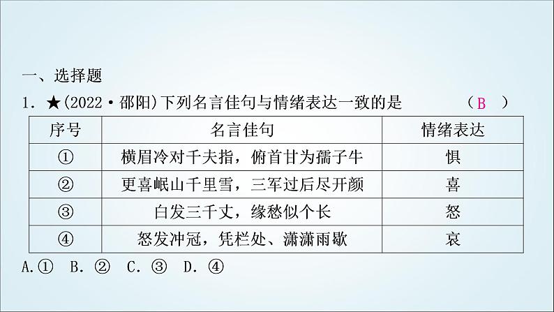 部编版中考《道德与法治》复习第二单元做情绪情感的主人作业课件02