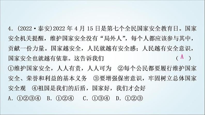 部编版中考《道德与法治》复习第四单元维护国家利益作业课件05