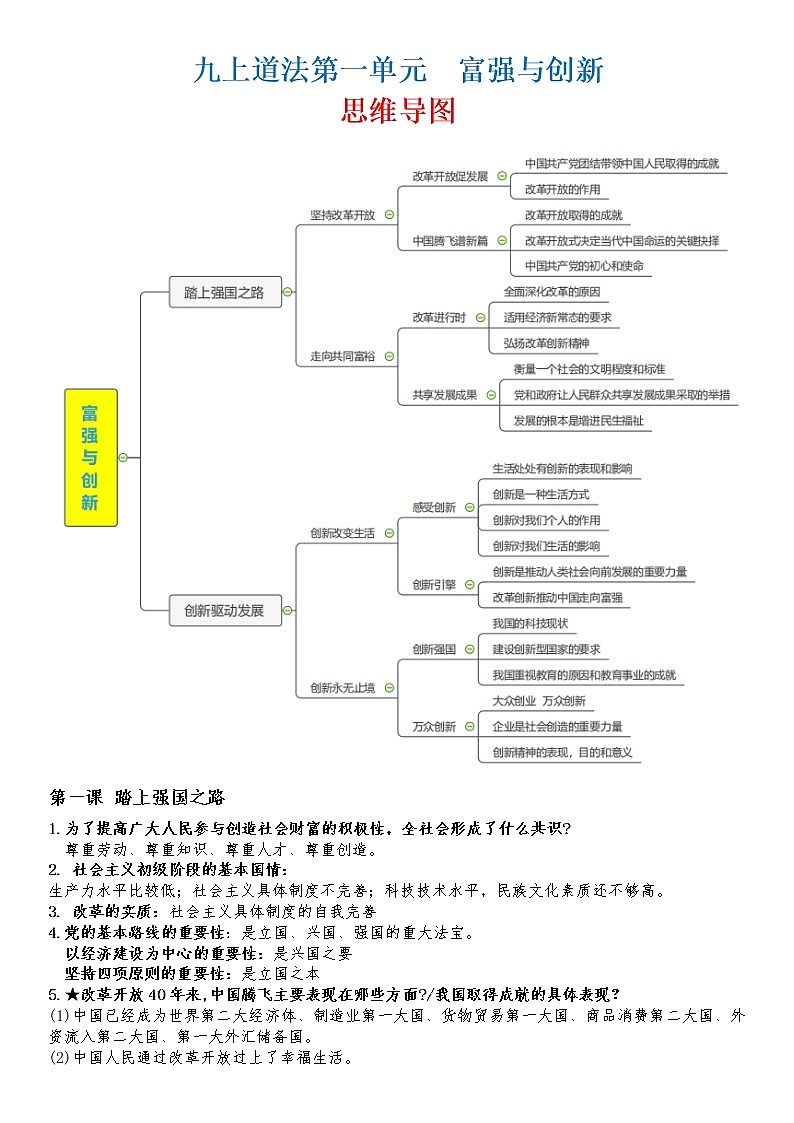 九年级上册（中考适用）中考道德与法治必背知识手册01