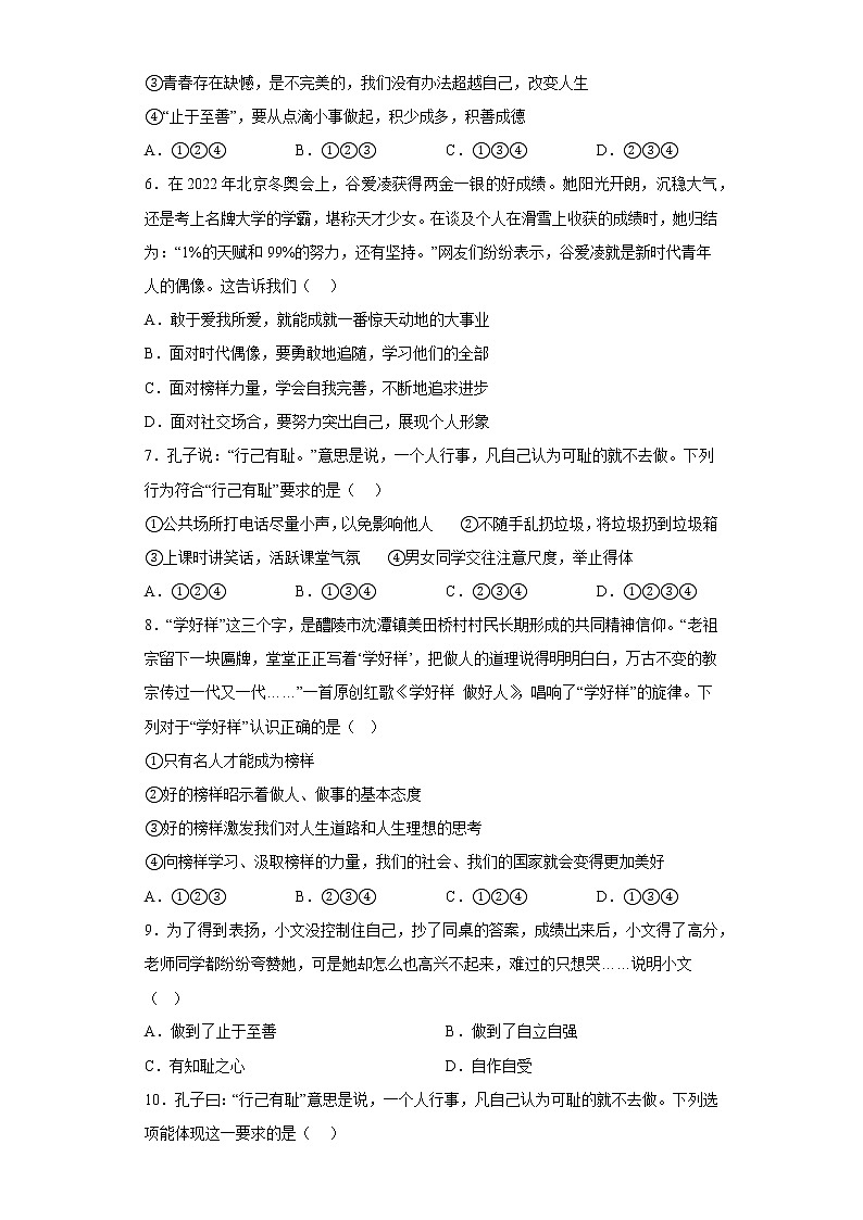 道德与法治部编版7年级下册第1单元3.2《青春有格》分层作业（提升版）(含答案)02