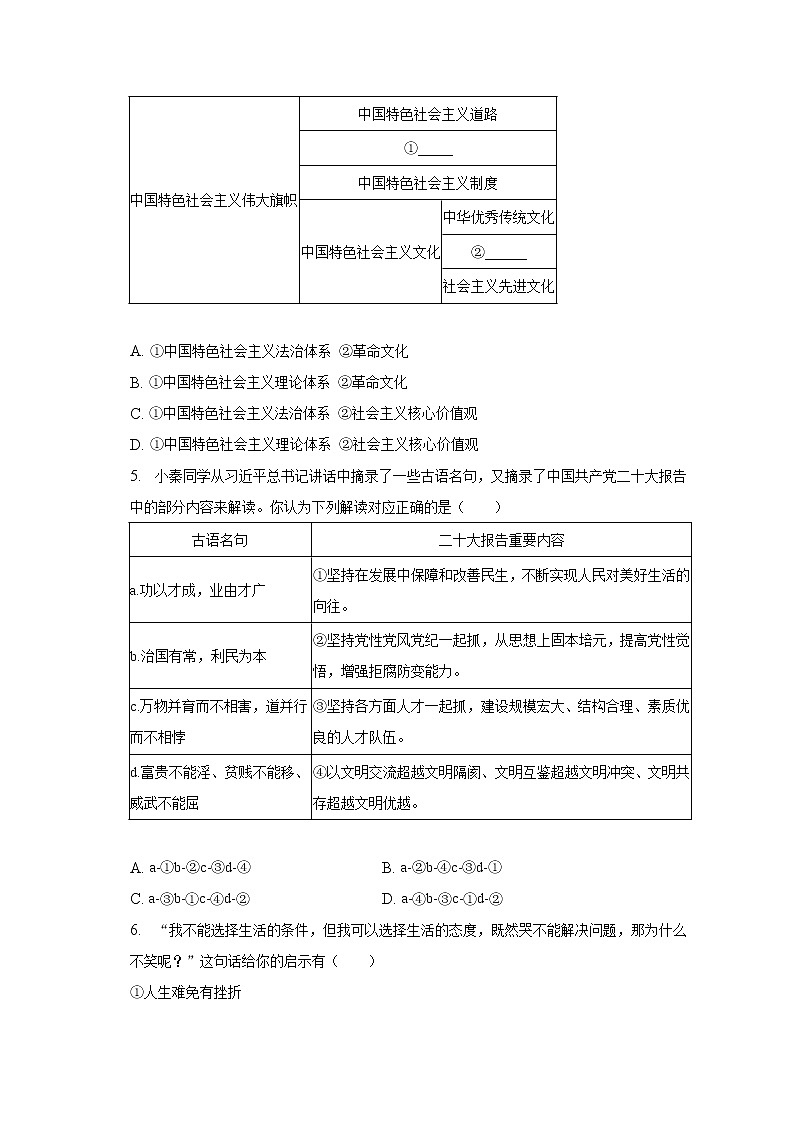 2023年陕西省西安市莲湖区中考道德与法治一模试卷（含解析）02