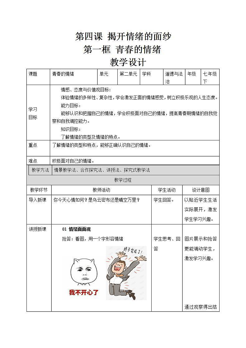 人教部编版道德与法治七年级下册 4.1 青春的情绪(课件+教案+素材)01