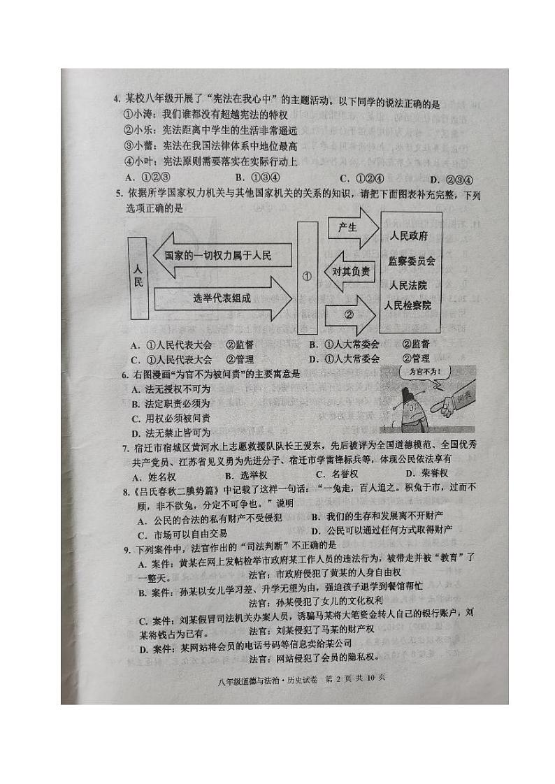江苏省宿迁地区2022-2023学年八年级下学期期中调研监测文科综合道德与法治试卷02