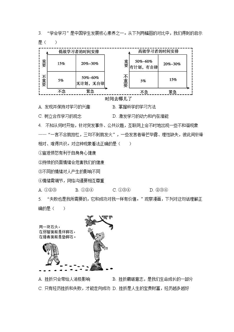 2023年安徽省合肥市第五十中学东校中考道德与法治一模试卷（含答案）第2页