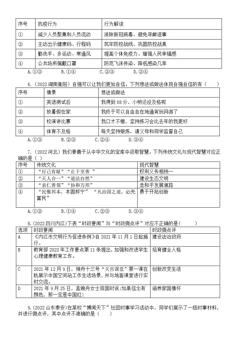 初中道德与法治2023中考复习真题分类练习（ 点评和解读题）（2022中考真题，附参考答案）第2页