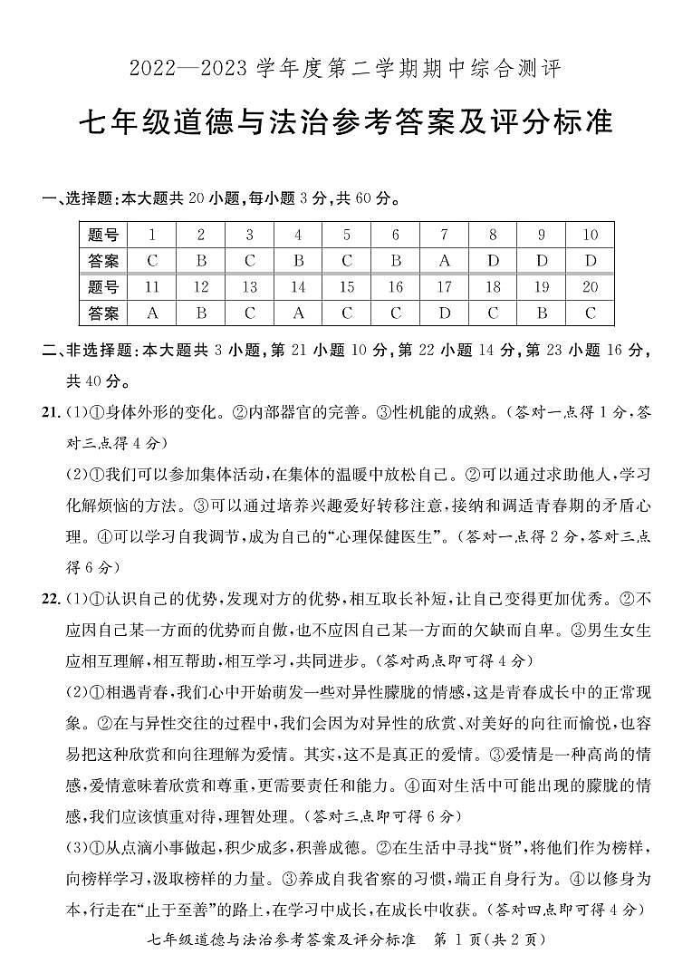 广东省河源市紫金县2022-2023学年七年级下学期道德与法治期中检测卷（PDF版，含答案）01