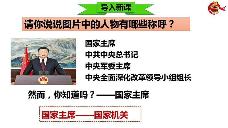 2023年部编版道德与法治八年级下册6.2 中华人民共和国主席 课件01