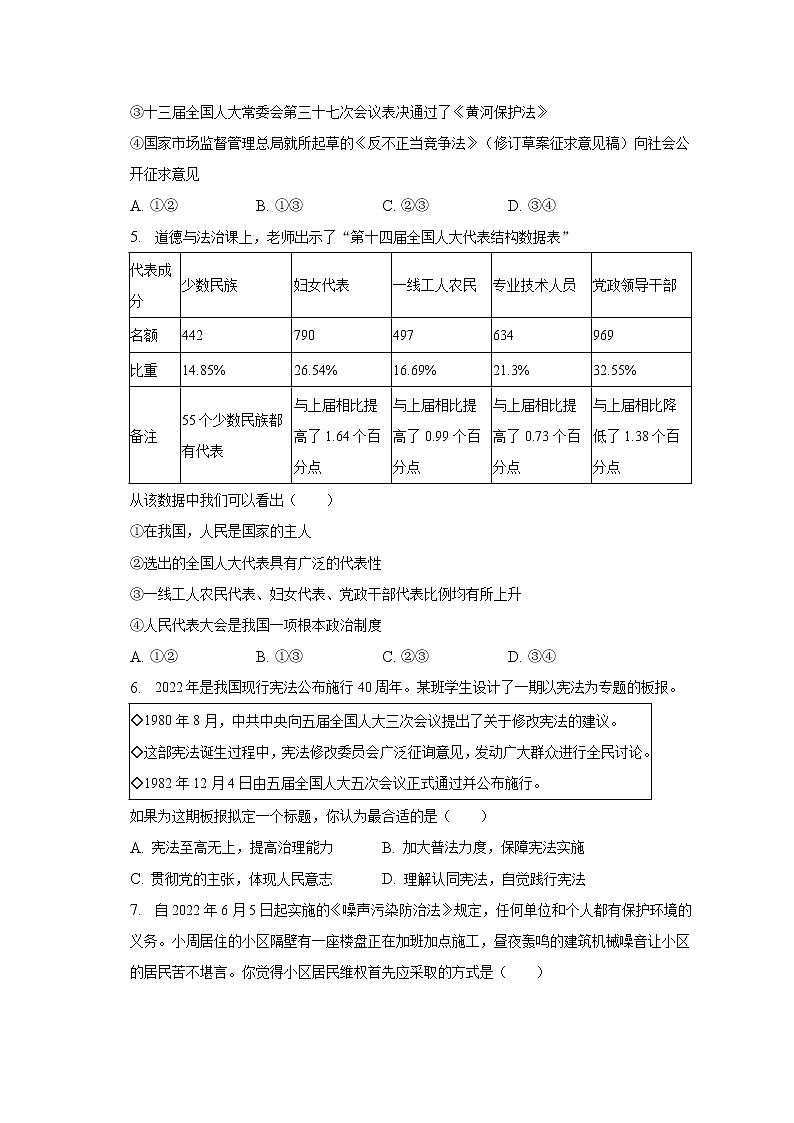 2022-2023学年山东省潍坊市八年级（下）期中道德与法治试卷（含解析）第2页