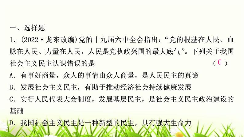 中考道德与法治复习九年级上册第二单元民主与法治作业课件第2页