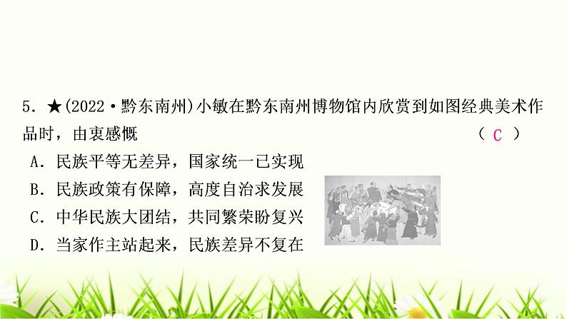 中考道德与法治复习九年级上册第四单元和谐与梦想第七课中华一家亲作业课件第6页