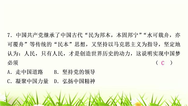 中考道德与法治复习九年级上册第四单元和谐与梦想第八课中国人中国梦作业课件第8页