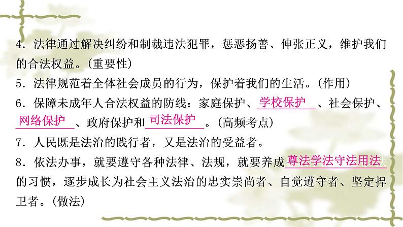 中考道德与法治复习七年级下册第四单元走进法治天地教学课件03