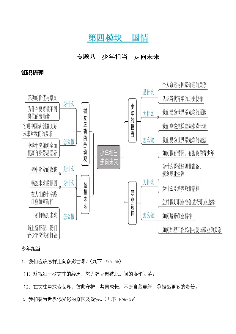 中考道德与法治二轮复习知识梳理与检测 少年担当　走向未来（教师版 ）第1页