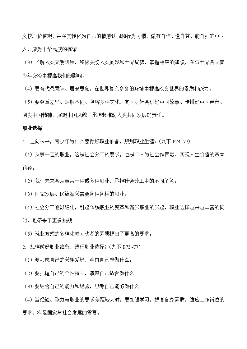 中考道德与法治二轮复习知识梳理与检测 少年担当　走向未来（教师版 ）第3页