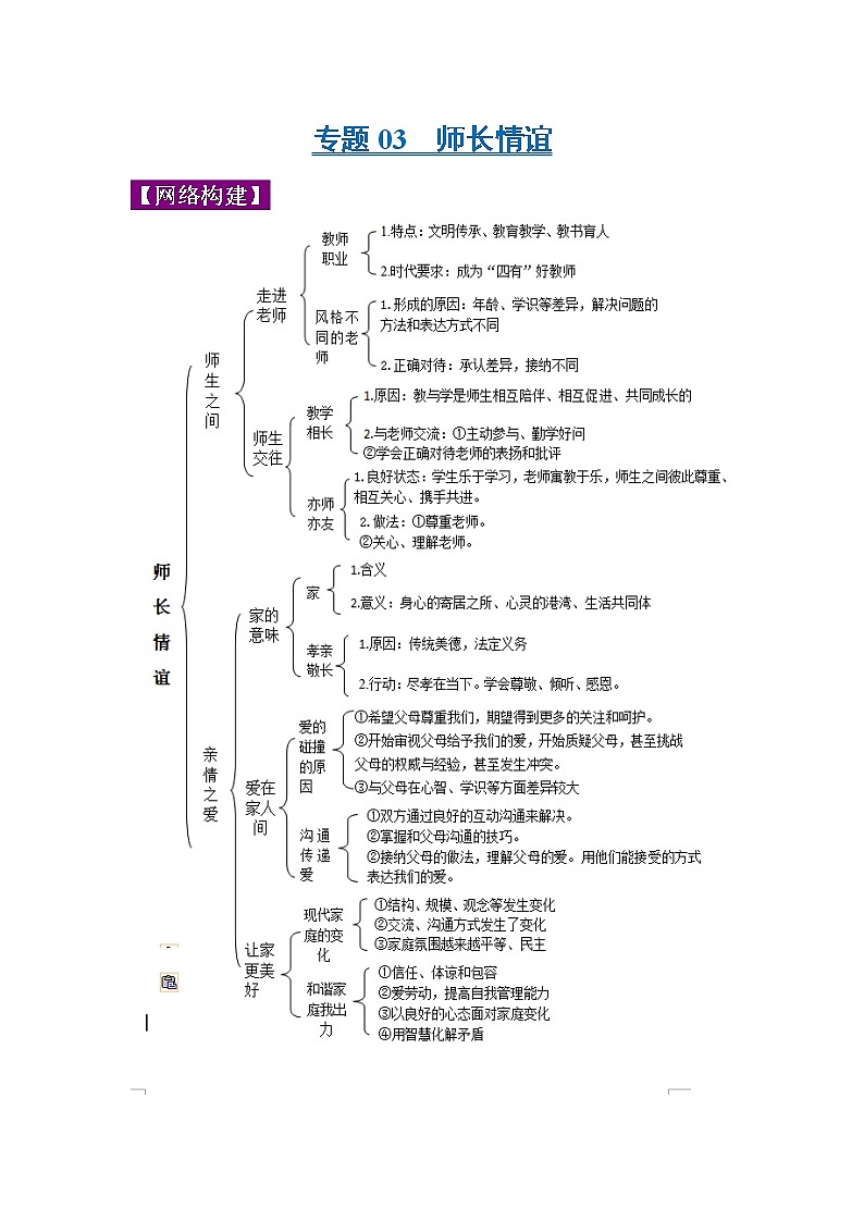 中考道德与法治三轮冲刺 知识点梳理与冲刺练习专题03 师长情谊 (含详解)第1页