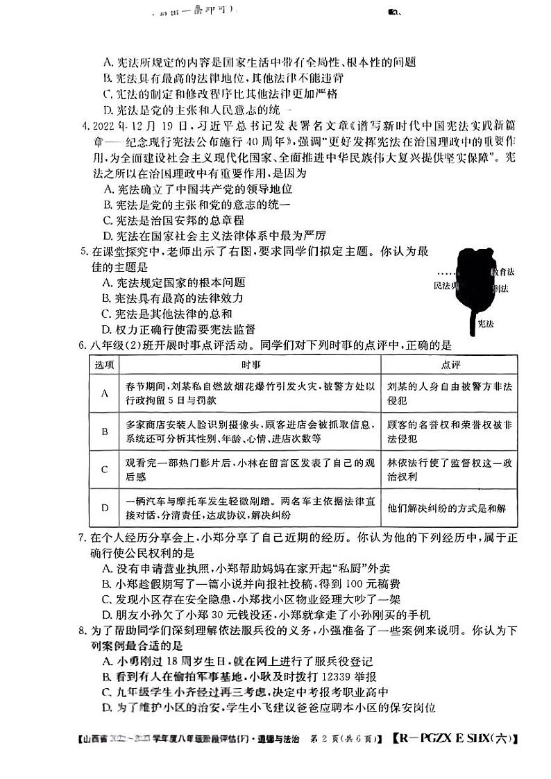 山西省运城市部分学校2022-2023学年八年级下学期期中评估道德与法治试卷02