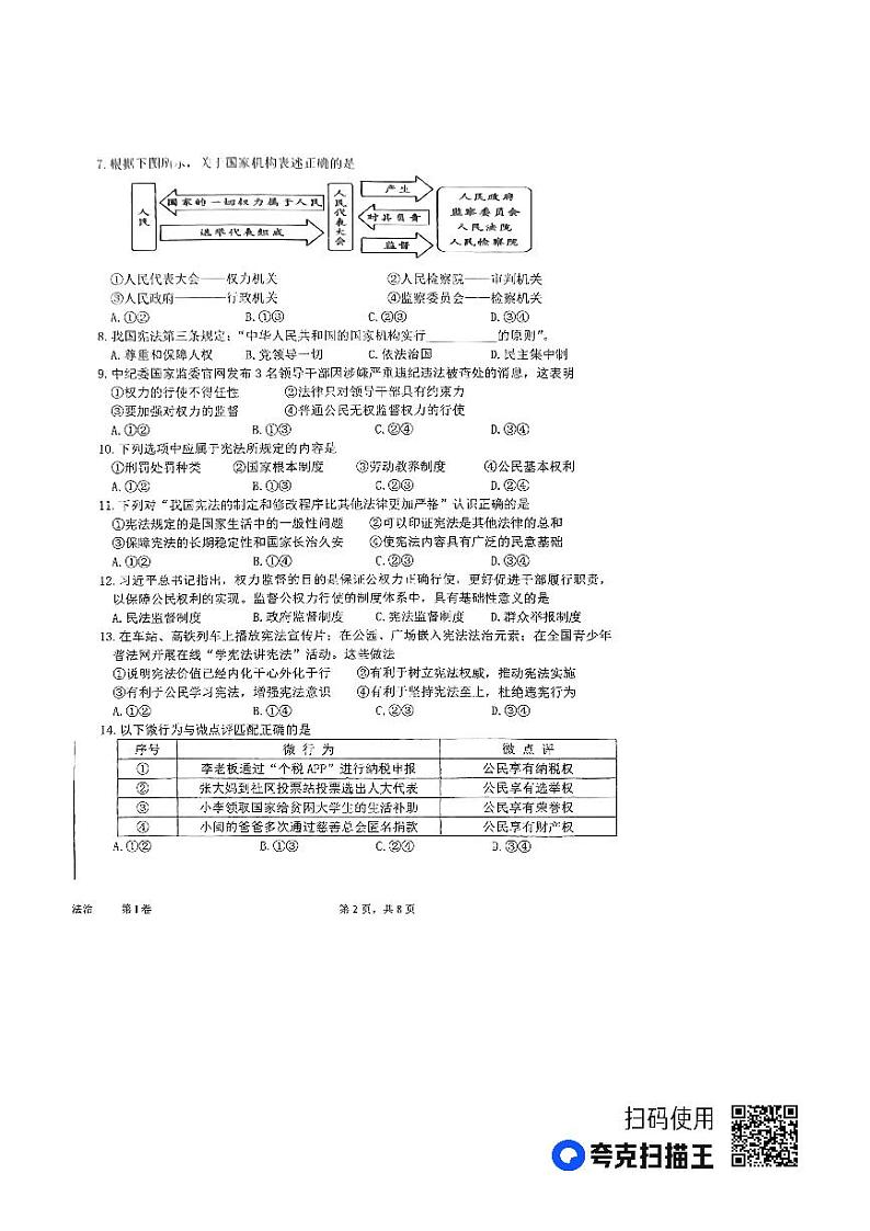 福建省福安市2022-2023学年八年级下学期期中素养能力综合检测道德与法治试卷02