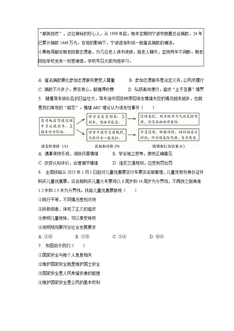 2023年北京市燕山地区中考道德与法治一模试卷（含解析）02
