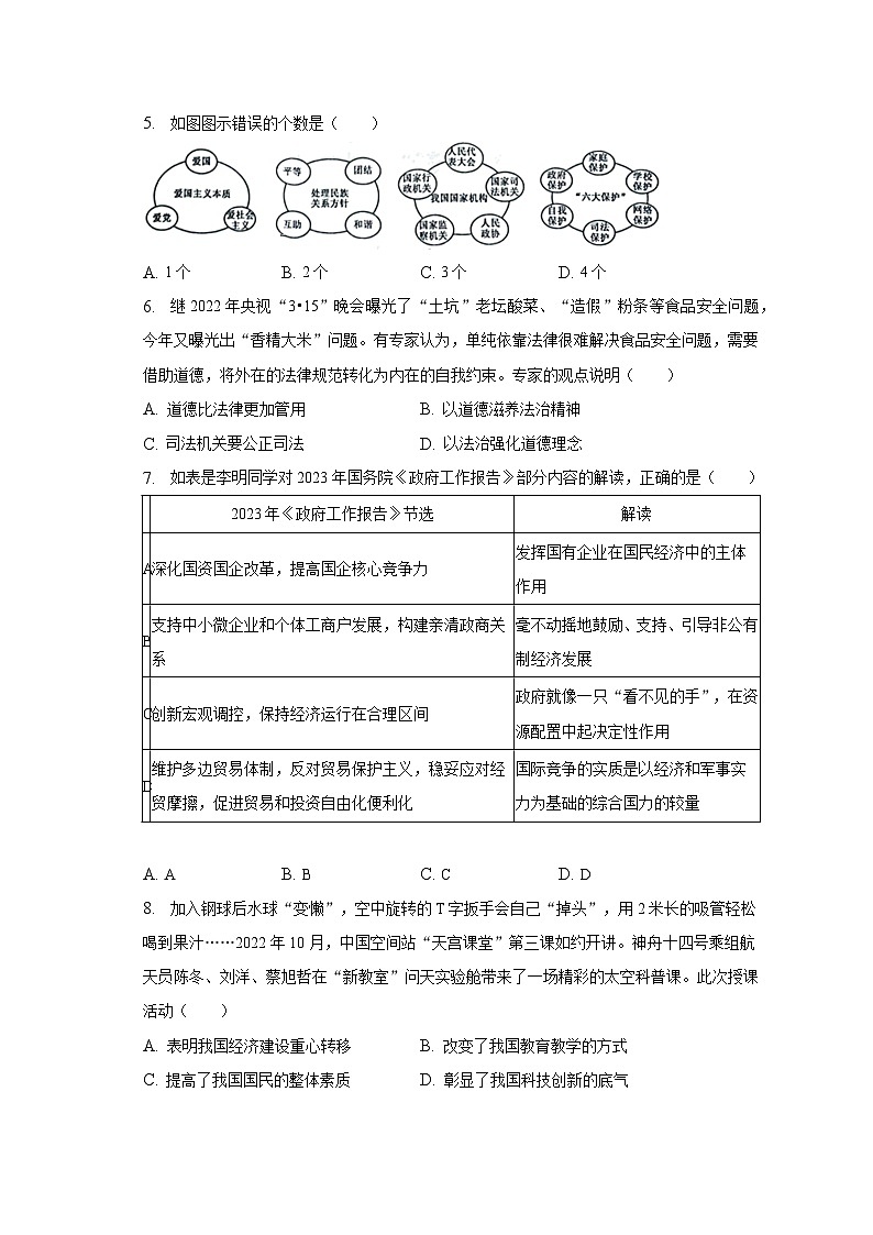 2023年江苏省盐城市盐都区、亭湖区中考道德与法治一调试卷（含解析）02