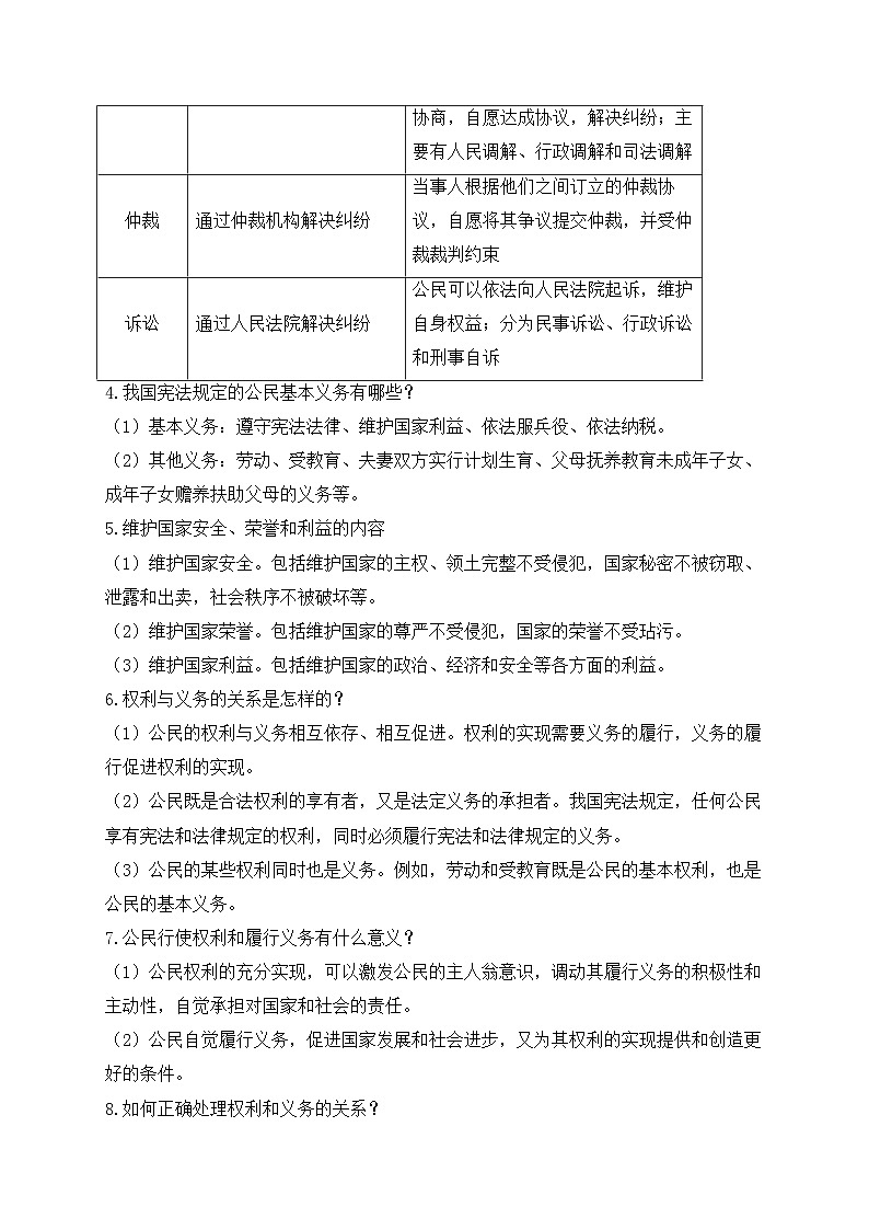 人教版八年级道德与法治下学期期末单元知识点汇总及练习 第二单元 理解权利义务02