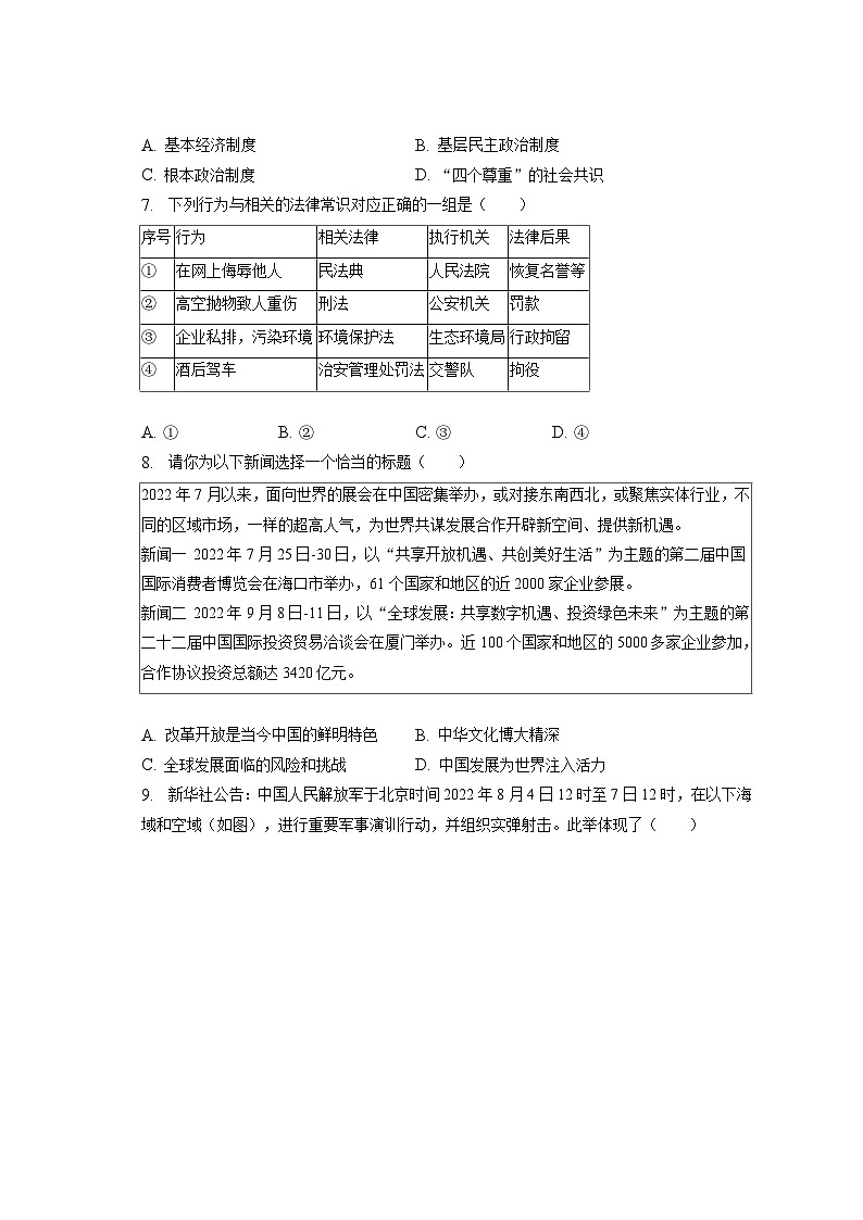 2023年山西省长治市部分学校中考道德与法治二模试卷(含答案解析)03