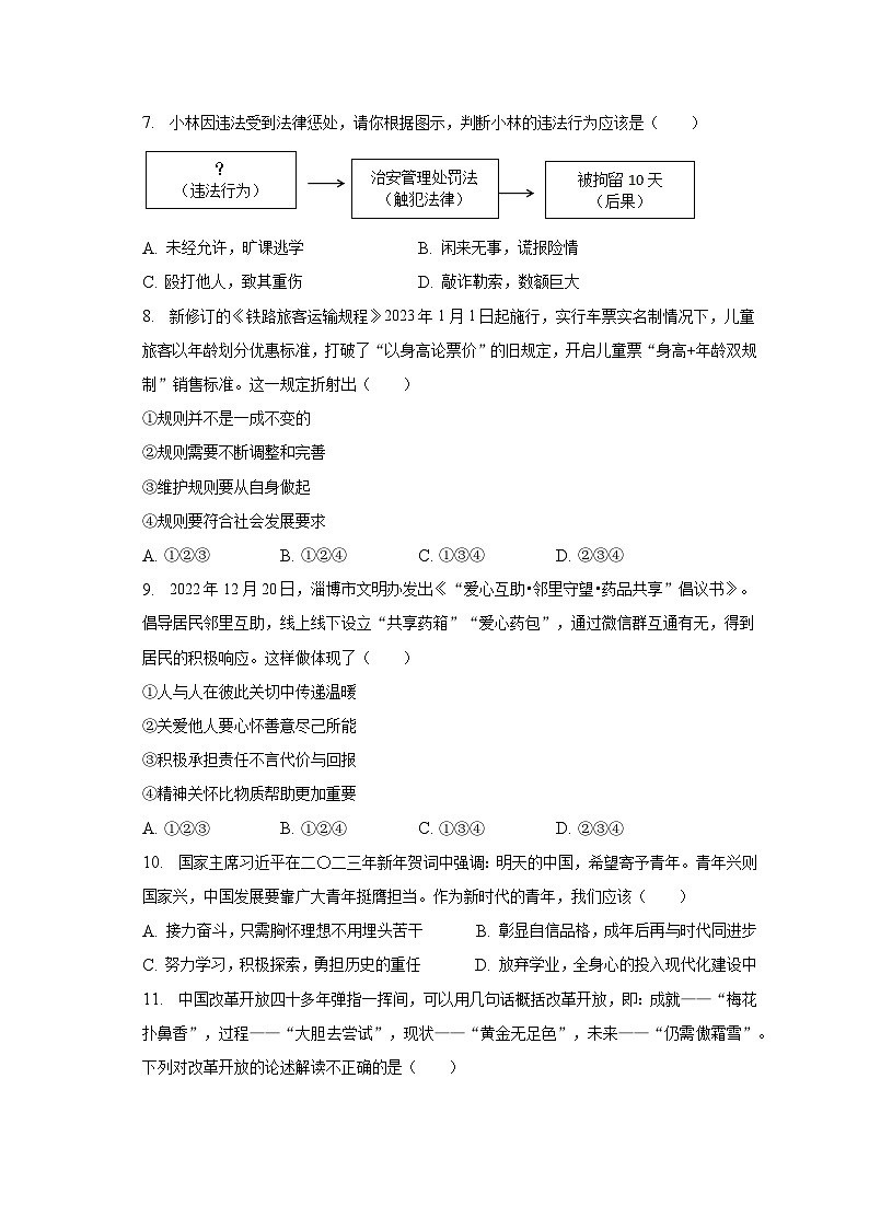 2023年山东省淄博市张店区中考道德与法治一模试卷（含解析）02
