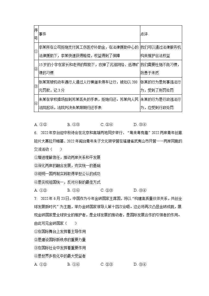 2023年内蒙古包头重点中学中考道德与法治模拟试卷（二）（含解析）第2页