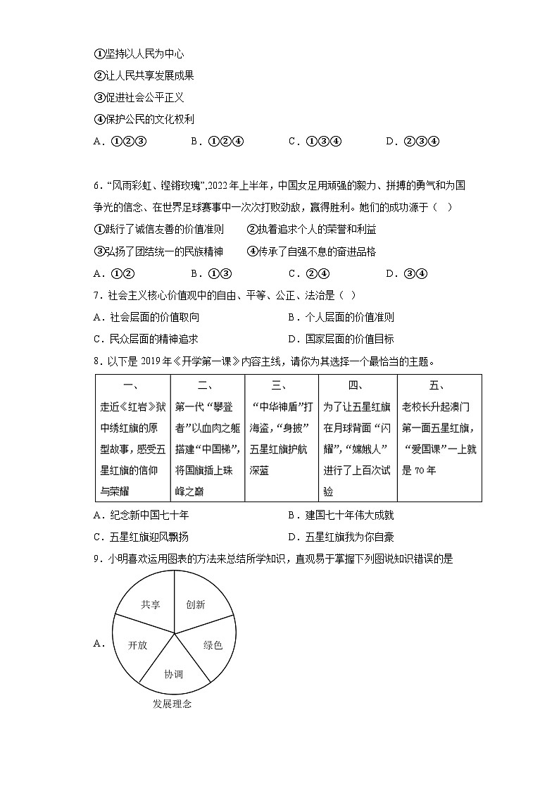 5.2凝聚价值追求拔高练习部编版道德与法治九年级上册第2页
