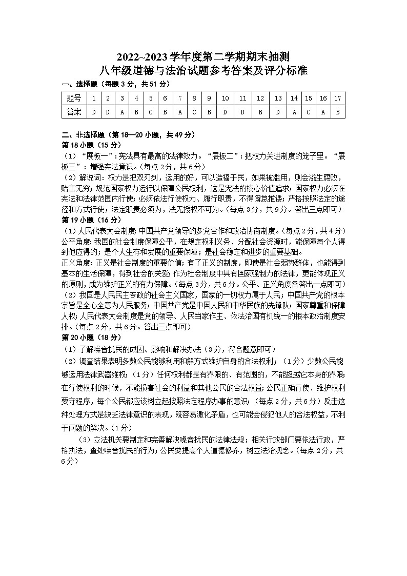 江苏省徐州市2022-2023学年八年级下学期期末抽测道德与法治试卷01