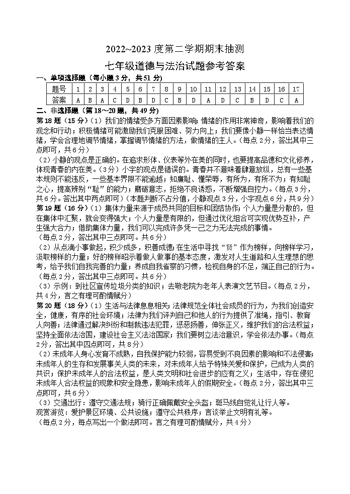 七下道法期末答案定第1页