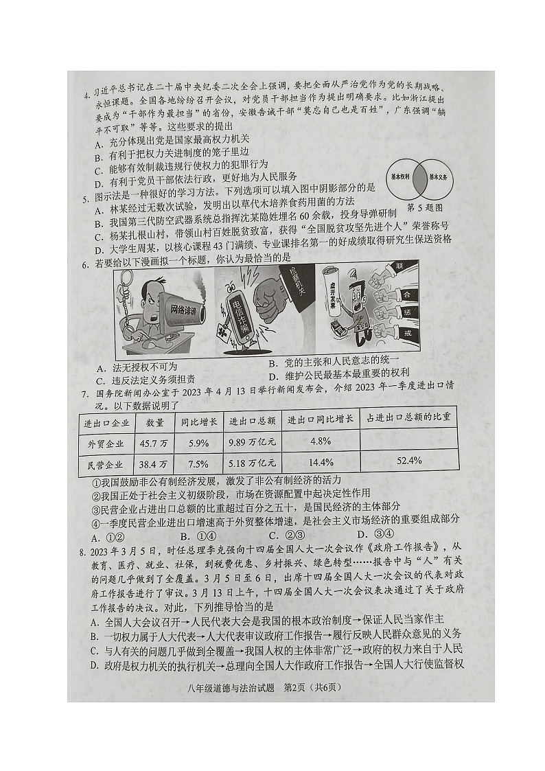 重庆市两江新区+2022-2023学年八年级下学期期末测试道德与法治试题02