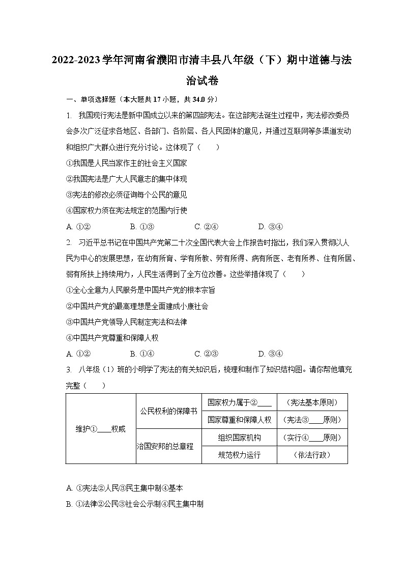2022-2023学年河南省濮阳市清丰县八年级（下）期中道德与法治试卷（含解析）01