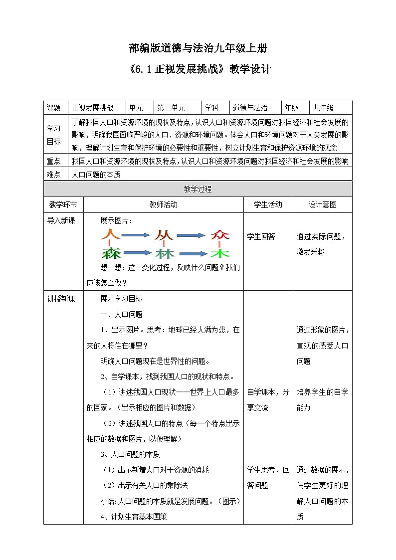 人教部编版道德与法治九年级上册6.1 正视发展挑战 课件+教案+素材01