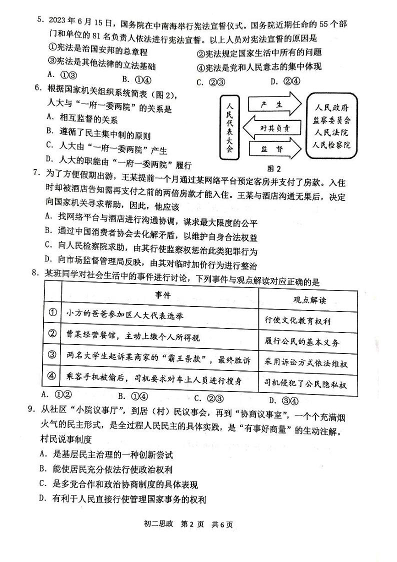 江苏省南通市通州区、如东县2022-2023学年八年级下学期期末学业水平质量监测道德与法治试卷第2页