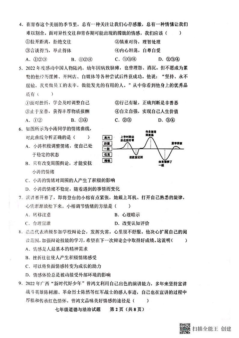 山东省济南市商河县 2022-2023学年七年级下学期期末考试道德与法治试题第2页