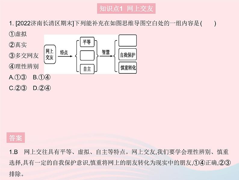 2023七年级道德与法治上册第二单元友谊的天空第五课交友的智慧第二框网上交友新时空作业课件新人教版02