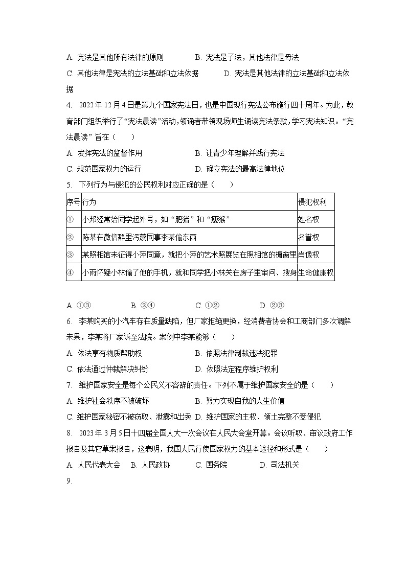 2022-2023学年湖南省长沙市望城区三校创新体八年级（下）期末道德与法治试卷（含解析）02