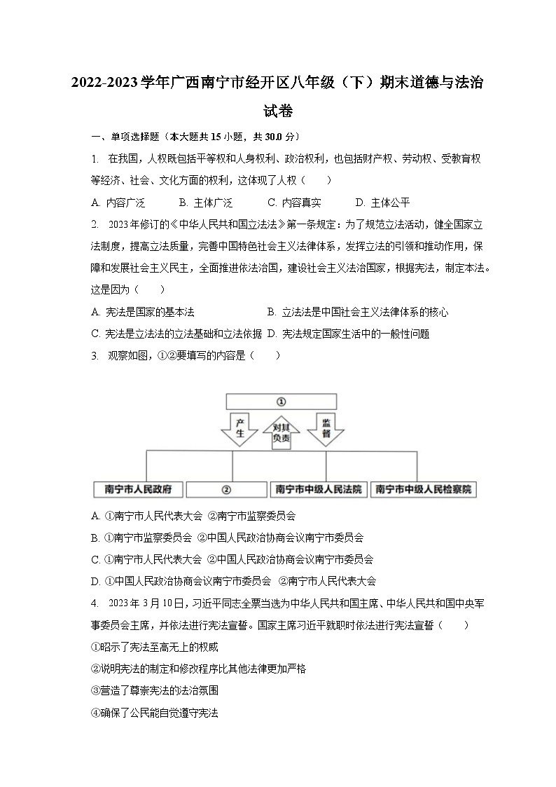 2022-2023学年广西南宁市经开区八年级（下）期末道德与法治试卷（含解析）01