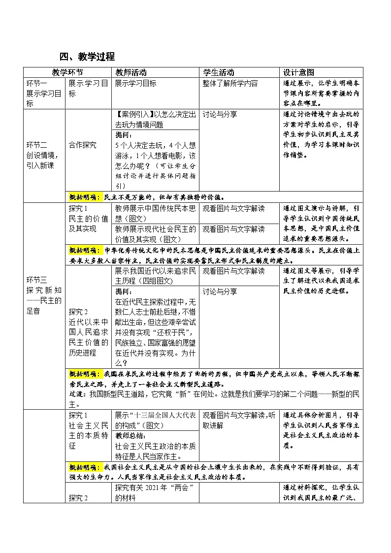 人教部编版道法九上 第二单元  第三课 第一框  生活在新型民主国家 教案第2页