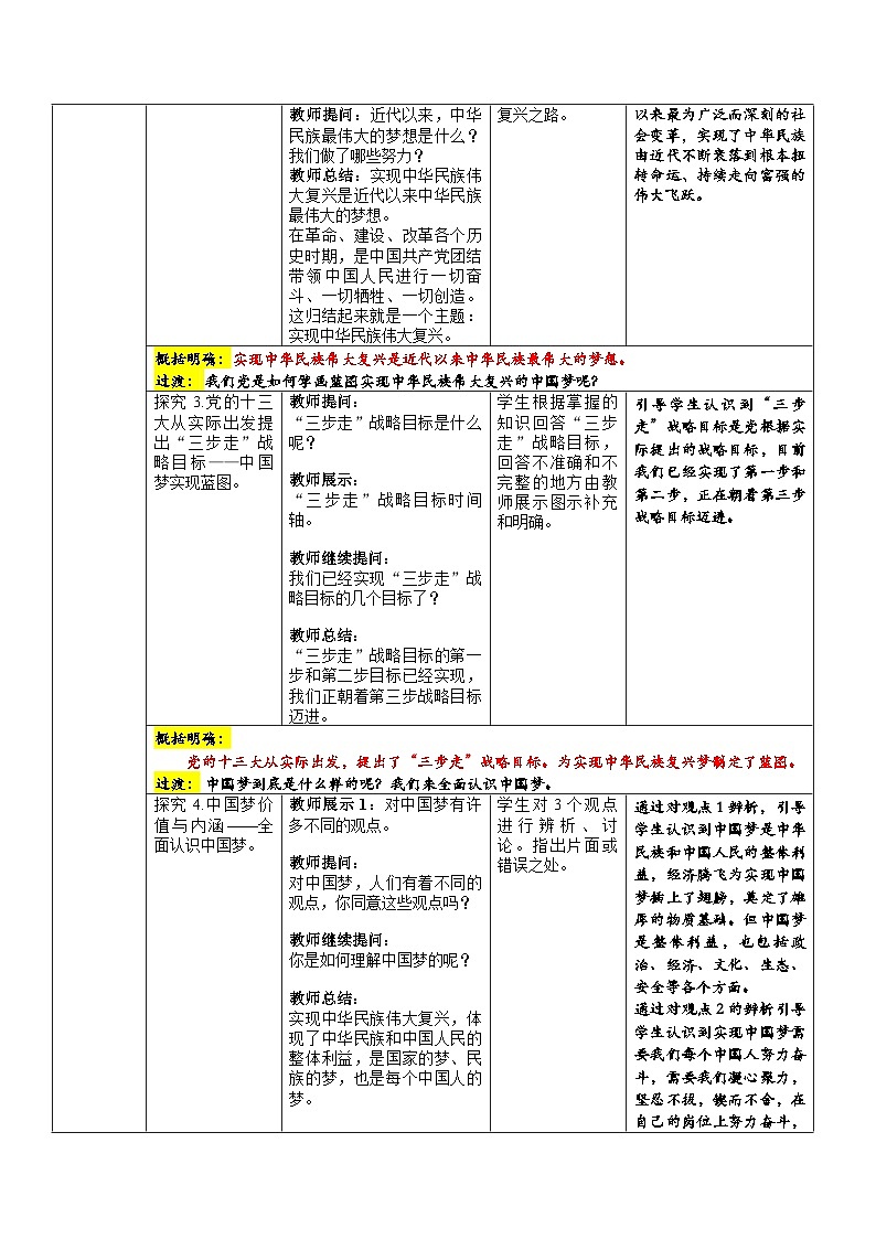 人教部编版道法九上 第四单元 第八课 第一框 我们的梦想 教案03