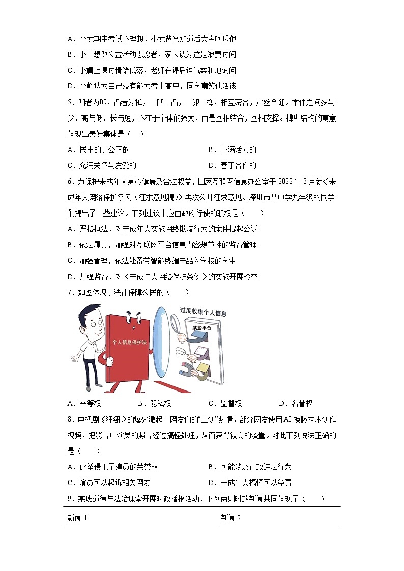 2023年广东省深圳市龙岗区中考二模道德与法治试题（含解析）02
